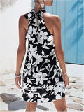 Floerns Women's Sleeveless Floral Print Sundress Halter Neck A Line Short Dress