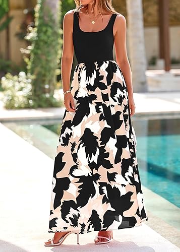 KIRUNDO Women Summer Sleeveless Boho Floral Maxi Dress 2026 Scoop Neck Tank A Line Flowy Beach Vacation Resort Wear Sundress